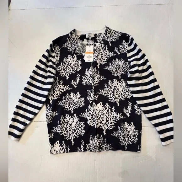 CROWN & IVY LIGHT WEIGHT SWEATER, NAVY AND WHITE. SIZE PETITE SMALL - Picture 1 of 9